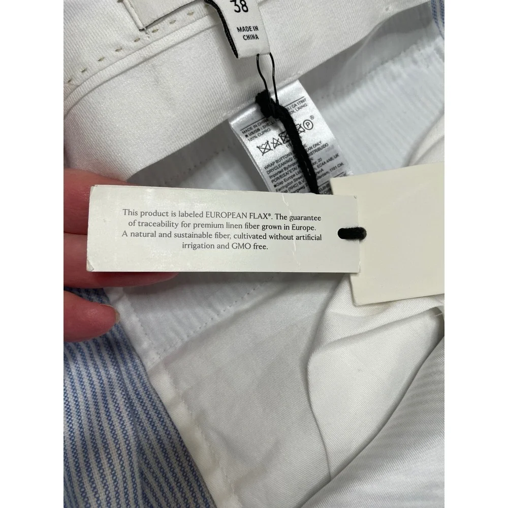 New Banana Republic Blue White Striped‎ Linen Pleated Trousers 38 Beach Coastal